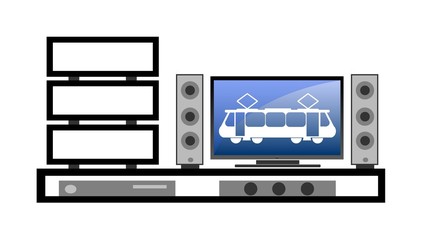 Poster - Home cinéma avec un tramway sur l'écran de télévision