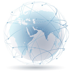 Vector illustration of a modern earth in a web of satellites