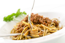 Forks In Homemade Spaghetti Bolognese