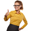 © ZoomTeam - Happy beautiful girl in stylish black glasses showing thumb up s