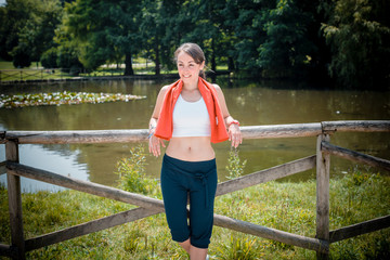 Wall Mural - beautiful woman fitness relaxing after sport