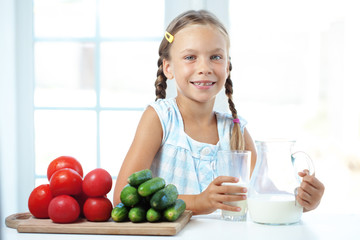 Wall Mural - Child drinks milk