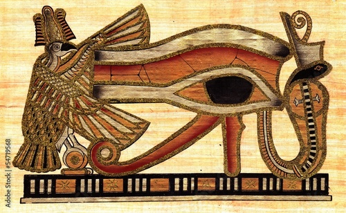 Fototapeta na wymiar Symbol of Eye of Ra godhood painted at papyrus