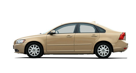 Wall Mural - gold sedan on white background