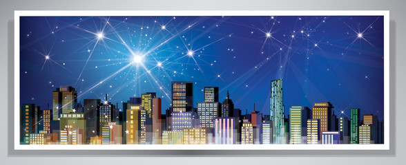 Wall Mural - Vector banner night cityscape.