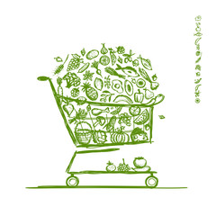 Wall Mural - Shopping cart with healthy food for your design