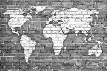 Fototapeta world map on old brick wall