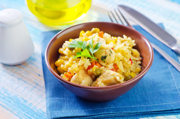 Canvas Print - rice with meat and vegetables