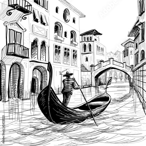 Naklejka na szybę Gondola in Venice vector sketch