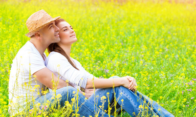 Wall Mural - Happy couple on floral field