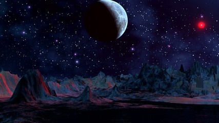 Blue planet and red UFO
