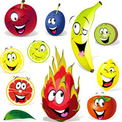 Wall Mural - fruit cartoon with many expressions