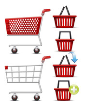 Shopping Cart And Basket Set.Vector