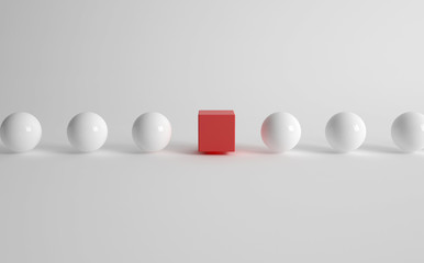 Wall Mural - 3d rendering of white balls with one red cube