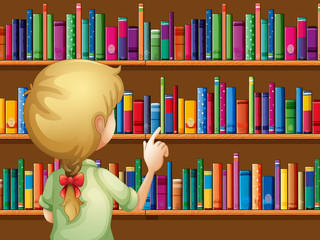 Aufkleber - A girl selecting books