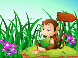 Aufkleber - A monkey reading a book beside the arrowboard