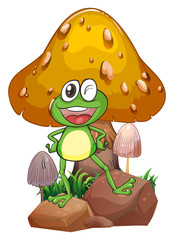 Canvas Print - A smiling frog near the giant mushroom