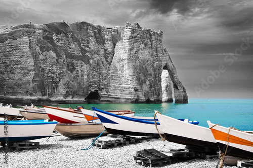 Plakat na zamówienie Barques de pêche sur la plage d'Etretat, Normandie