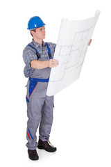 Wall Mural - Architect looking at blue print