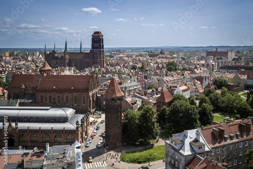 Naklejka ścienna Panorama of Gdansk city in Tricy