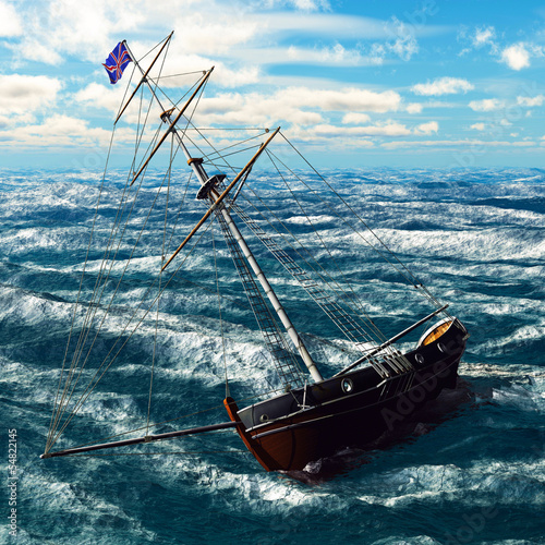 Naklejka na kafelki Pirate brigantine out on sea