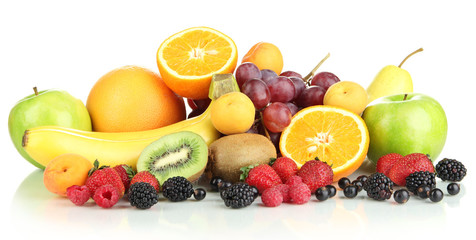 Fototapete - Fresh fruits and berries isolated on white