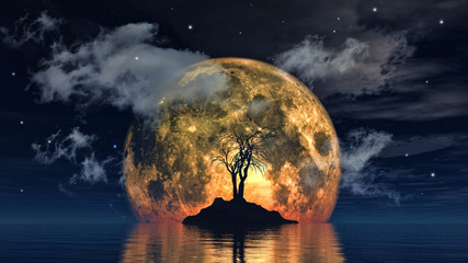Wall Mural - moon and spooky tree