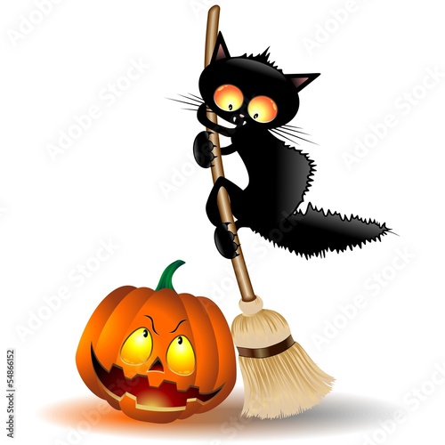 Halloween Cat Cartoon and Pumpkin-Gatto Buffo con Zucca