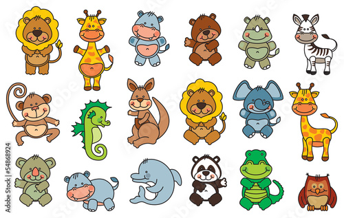 Naklejka dekoracyjna set funny cartoon animals