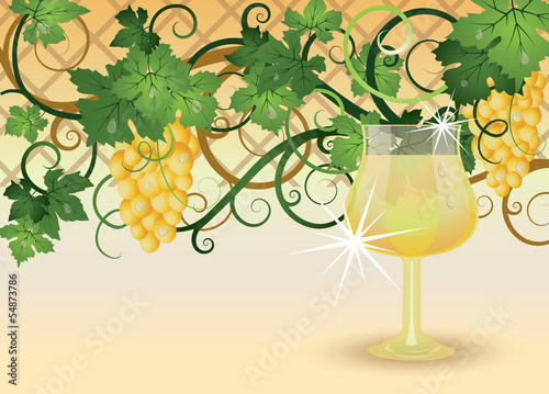 Naklejka dekoracyjna The glass of white wine and grapes, vector