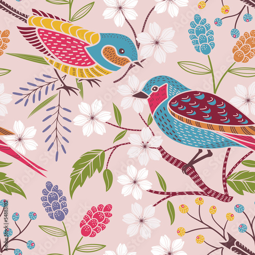 Naklejka - mata magnetyczna na lodówkę Seamless floral pattern