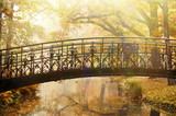 Fototapeta Krajobraz - Old bridge in autumn misty park
