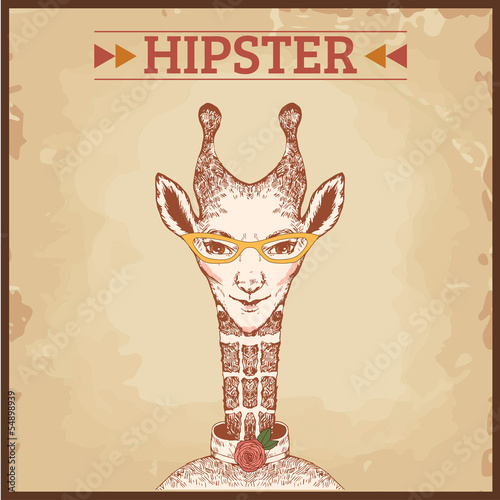 Naklejka na szybę hipster animal charcter, giraffe