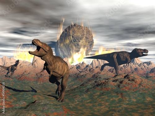 Naklejka na kafelki Tyrannosaurus dinosaur exctinction - 3D render