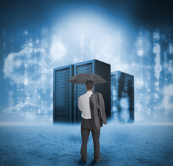 Poster - Businessman looking at blue servers