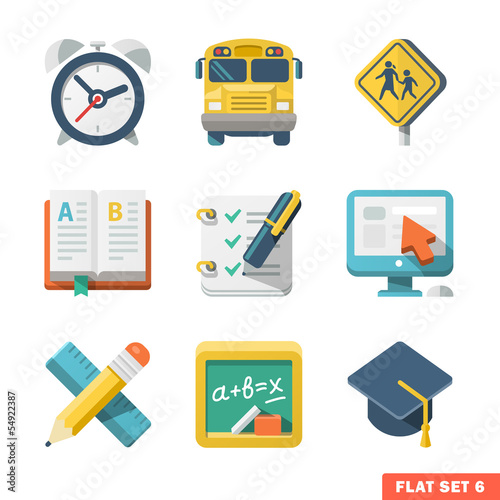 Tapeta ścienna na wymiar School and Education Flat Icons for Web and Mobile App