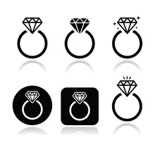 Diamond Engagement Ring Vector Icon