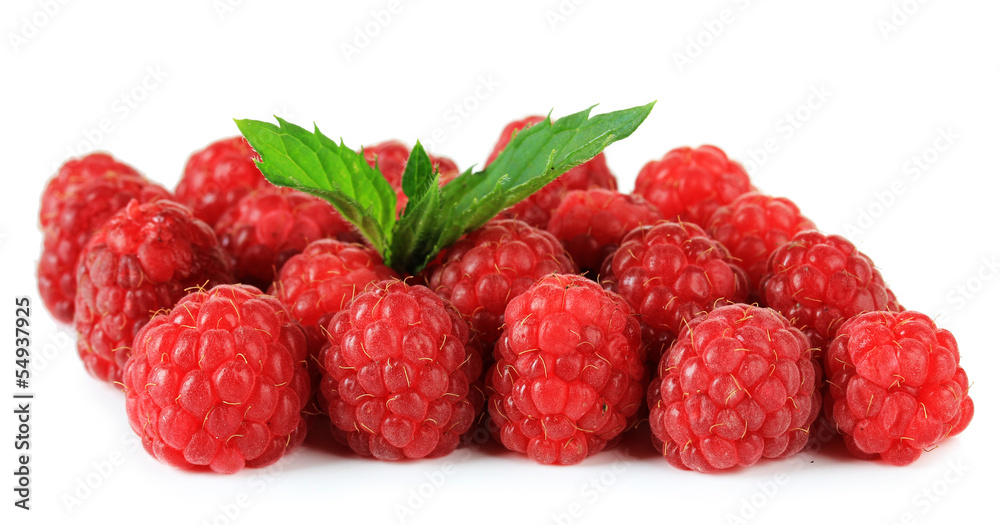 Ripe sweet raspberries isolated on white