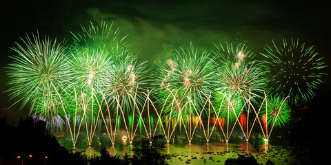 Fireworks over the city of Annecy in France for the Annecy Lake