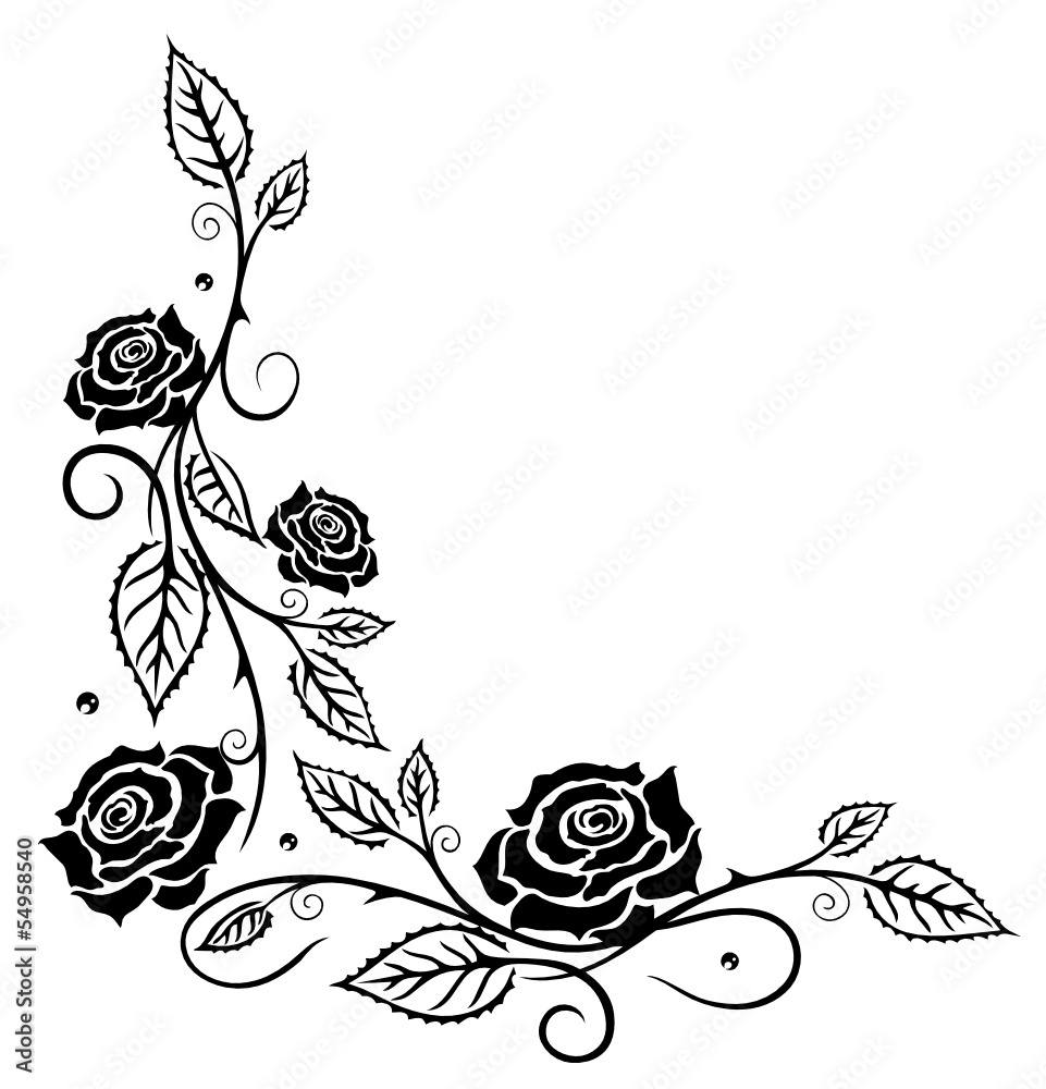 Stock-Vektorgrafik „Ranke, Rosen, Rosenranke, Blumen, Blüten, schwarz“