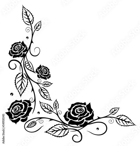 Obraz w ramie Ranke, Rosen, Rosenranke, Blumen, Blüten, schwarz