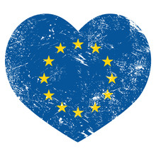 EU, I Love European Union Heart Retro Flag