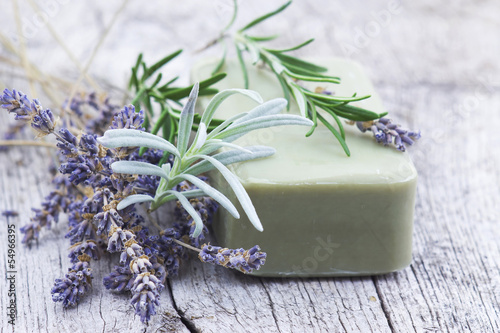 Nowoczesny obraz na płótnie bar of natural soap with herbs