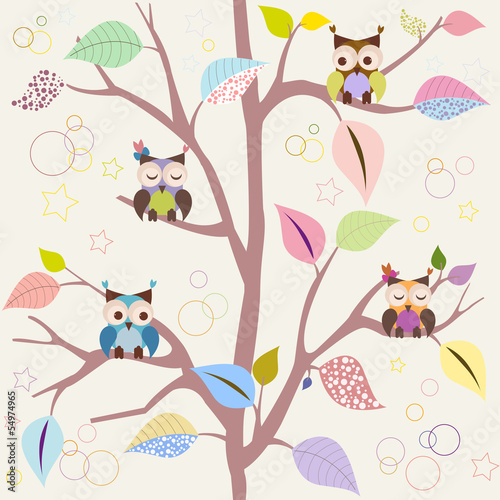 Naklejka ścienna Seamless pattern with owls