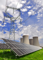 Wall Mural - solar energy panels and nuclear power plant