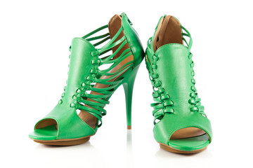 green shoes.  Elegant green shoes on the white