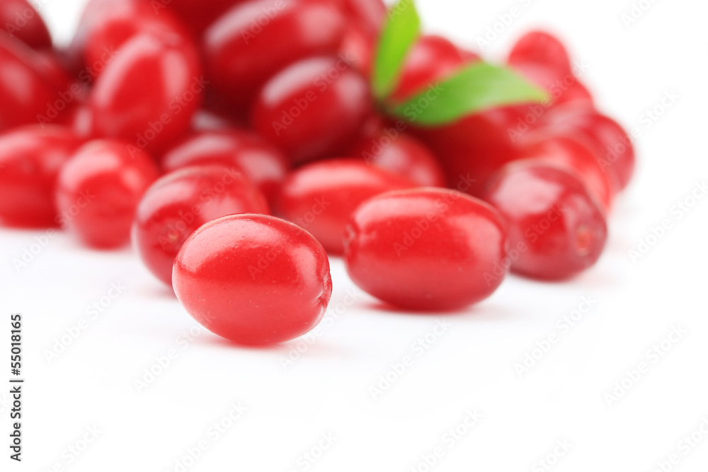 Fresh cornel berries isolated on white