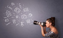 Photographer Girl Shooting Photography Icons