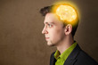 © ra2 studio - Young man thinking with glowing brain illustration