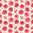 Watercolor poppy flowers, seamless pattern